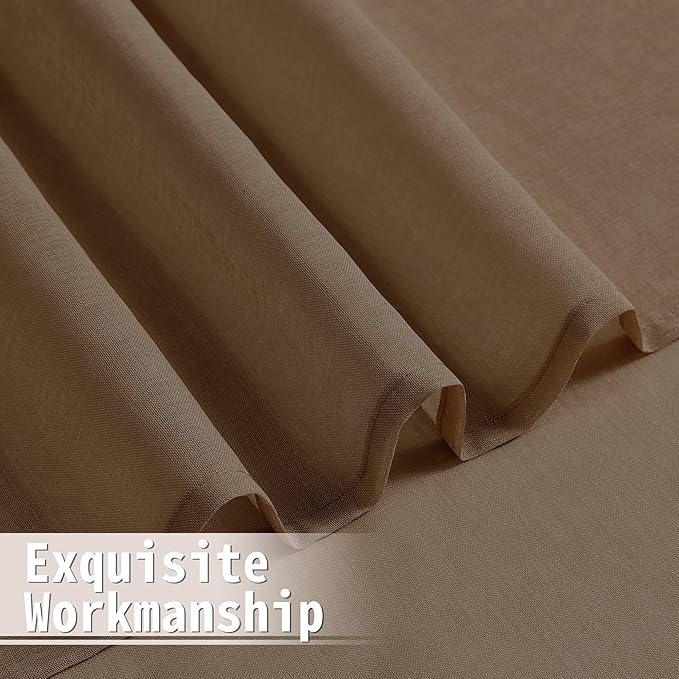 Tollpiz Sheer Curtains Closet Linen Textured Curtain Sheers Doorway Light Filtering Voile French Door Rod Pocket Curtains Patio Glass Door, 54 x 63 inches Long, Brown, Set of 1 Panel