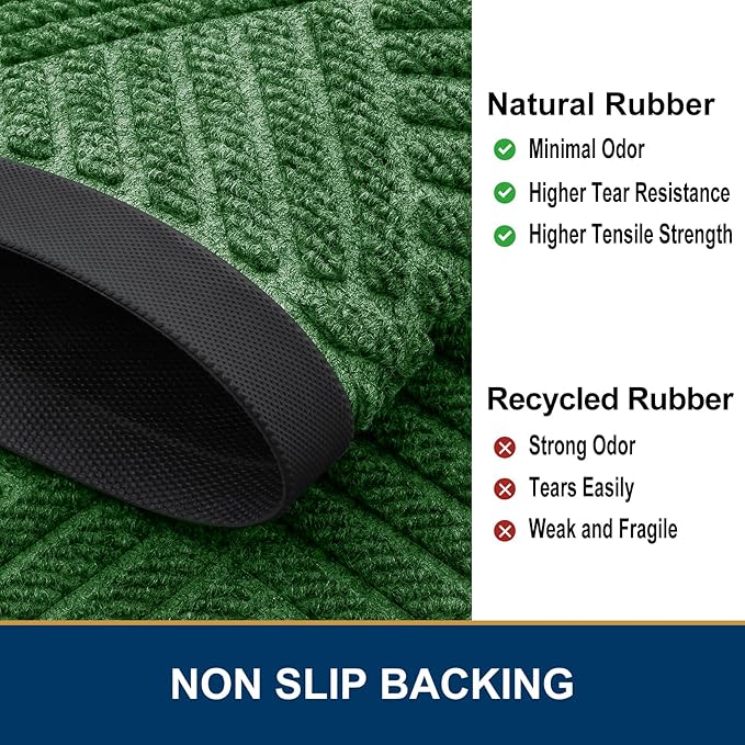 Smiry Front Door Mat Outside Entrance, Heavy Duty Outdoor Indoor Natural Rubber Doormat, Non Slip, Trap Dirt and Moisture, Easy Clean, Low Profile Patio Porch Entryway Mat, 71x47, Green