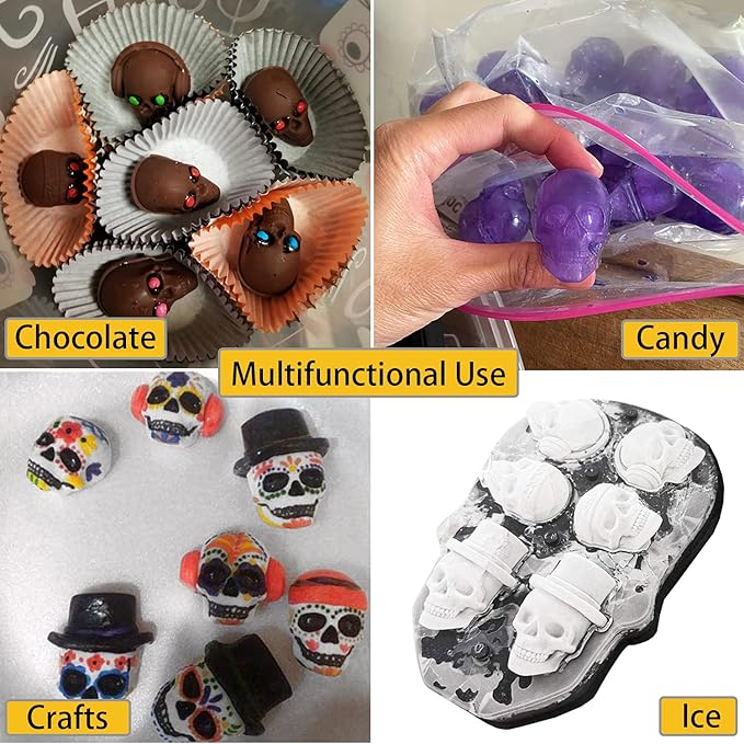 JETKONG 6 Cavity Skull Ice Maker - Silicone Skull Shaped Ice Mold and Tray for Whiskey, Cocktails and Beverages