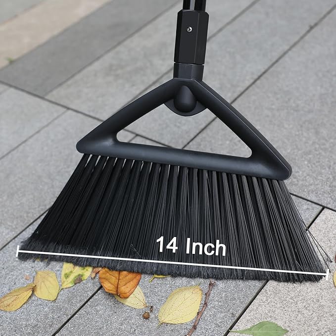 4PCS Heavy Duty Angle Broom, Long Pole Brooms for Indoor, Outdoor Sweeping, Kitchen to Courtyard, Black