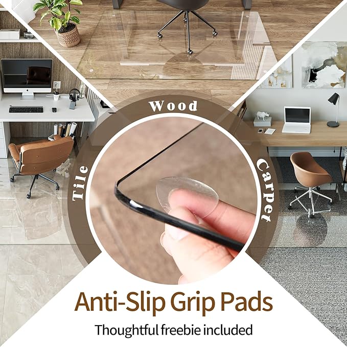 Koonmi Tempered Glass Chair Mat 36"x48" - Premium Office Chair Mat for Hardwood Floors & Low-Pile Carpet with 4 Non-Slip Pads - Thick Scratch-Resistant Surface