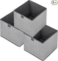 Storage Baskets, 11.8-Inch Woven Fabric Bins, Storage Cubes with Reinforced Handles, Organizer Bins for Closet Shelves, Foldable, for Toys, Clothes, Natural Beige (3PCS/Grey-11.8*11.8*11.8inch)