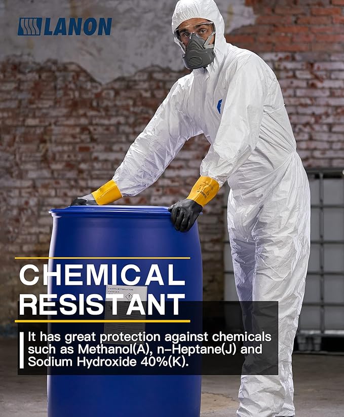 LANON 3 Pairs PVC Chemical Gloves, Thick Rubber Work Gloves, Heavy-Duty, EN 374/388, Acid, Alkali and Oil, Non-Slip, XXL