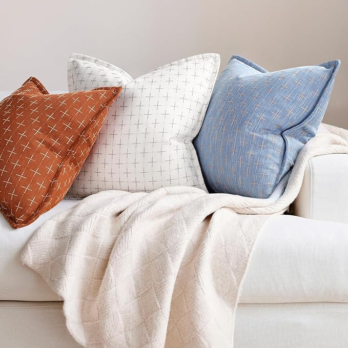 ZWJD Pillow Covers 24x24 Set of 2 Soft Fall Decor Polyester Textured Pillow Covers with Stylish Flange Edge Cozy Farmhouse Throw Pillows for Couch Bed Sofa Living Room
