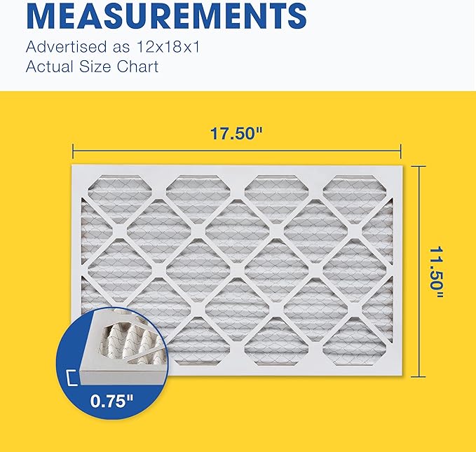 Aerostar 12x18x1 MERV 11 Pleated Air Filter, AC Furnace Air Filter, 6 Pack (Actual Size: 11 1/2" x 17 1/2" x 3/4")