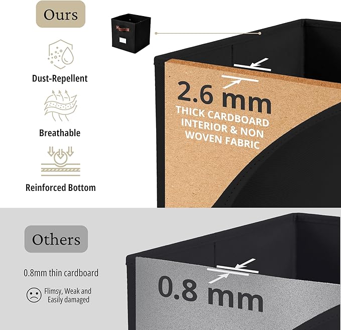 DECOMOMO Storage Baskets, 13x15x13 Storage Cube Bins with Labels for Organizing Shelves Kallax (Kallax / 4pcs, Black)
