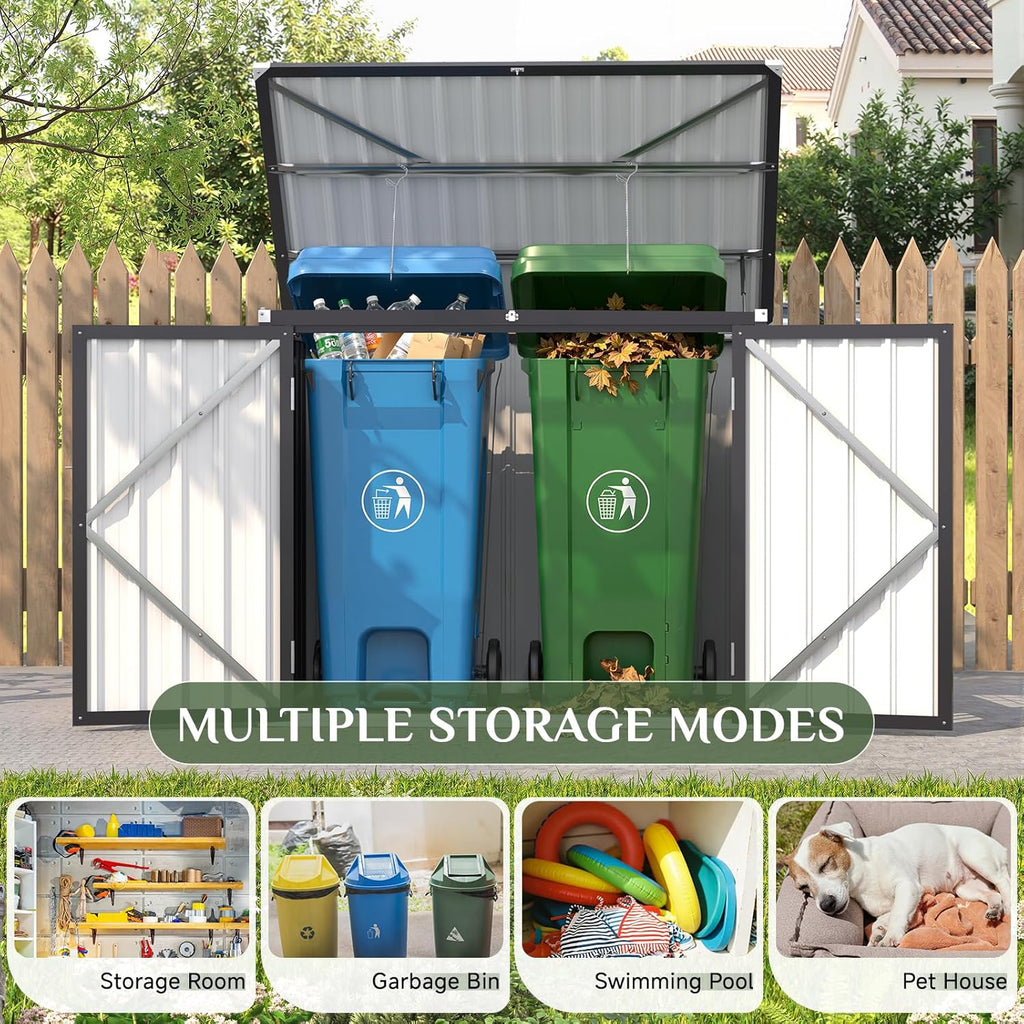 AECOJOY Outdoor Trash Can Storage Shed, 46 Cu.Ft Metal Garbage Bin Enclosure with Lift-Up Lid & Gas Strut, Waterproof Outdoor Garbage Can Organizer, Bike Shed Backyard Patio Garden, Dark Grey