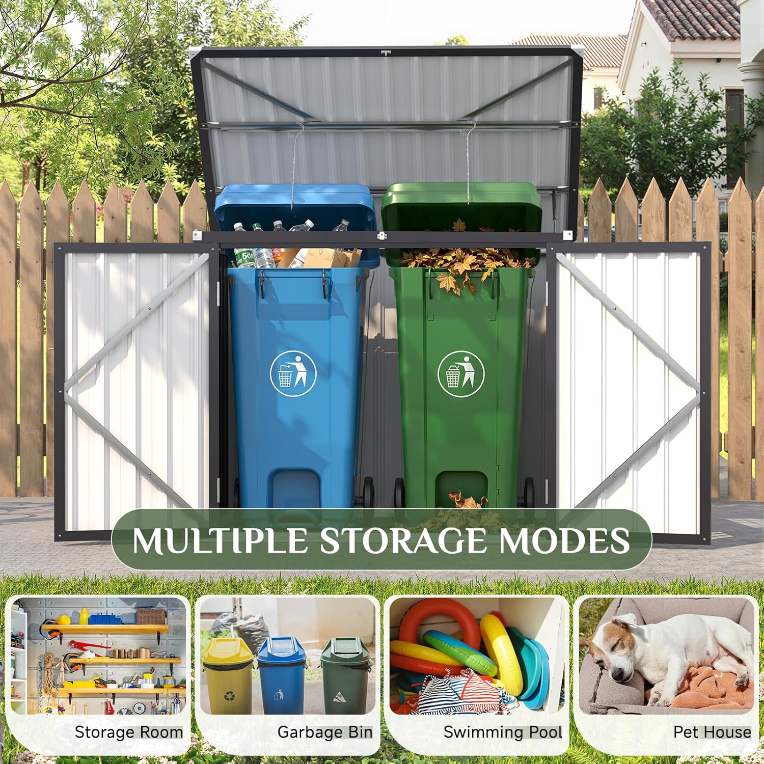 AECOJOY Outdoor Trash Can Storage Shed, 46 Cu.Ft Metal Garbage Bin Enclosure with Lift-Up Lid & Gas Strut, Waterproof Outdoor Garbage Can Organizer, Bike Shed Backyard Patio Garden, Dark Grey
