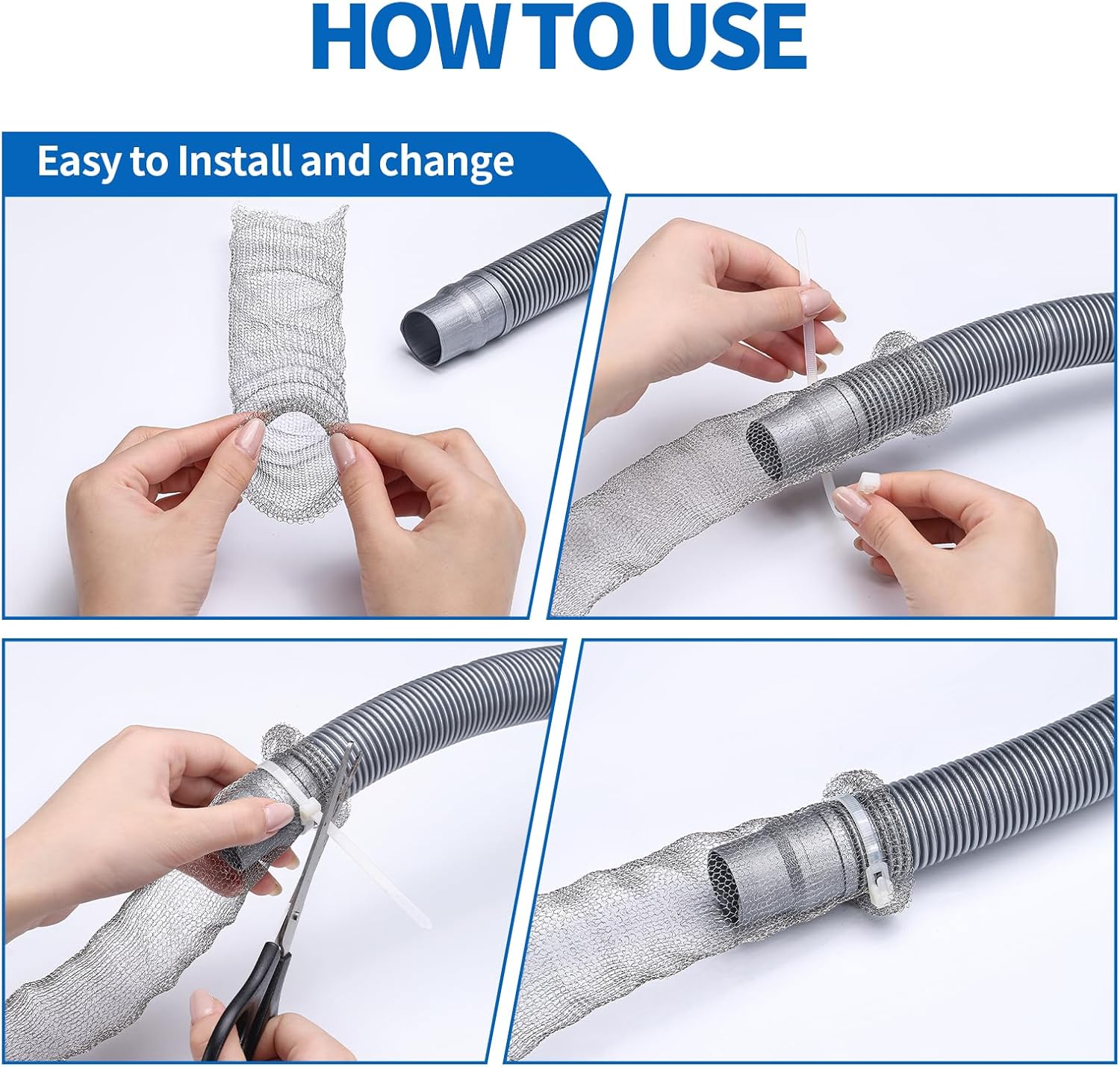 24 Pieces Lint Traps Stainless Steel Washing Machine Lint Snare Traps Laundry Mesh Washer Hose Filter with 24 pcs Cable Ties