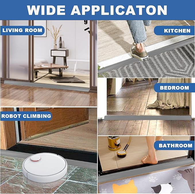 Vinyl Door Threshold Flooring Transition Strip Self Adhesive Carpet Edging Strip for Laminate Doorway Edge Threshold from 1/5" to 2/5" (Gray, 6.6 Ft)