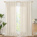 YoungsTex Extre Long Linen Curtains 102 Inch Length for Living Room, Semi Sheer Window Drapes with Rod Pocket Back Tab Light Filtering for Farmhouse Bedroom, 2 Panels, 52 X 102 Inch