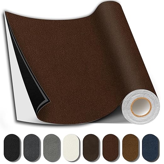 Suede Repair Patch, Large Fabric Repair Tape, Self-Adhesive Fabric Patches for Furniture, Couch, Sofa, Car Interior, Shoes, Hand Bag, Clothing (Dark Brown, 3.5X79 Inch)
