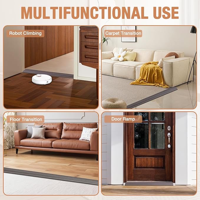 Floor Transition Strip Self Adhesive Vinyl Door Threshold for Doorways Carpet Edging Trim Overlap Edge Reducer for Laminate Floor, Carpet, Tile (Grayish Brown Wood Grain, 1/5" to 2/5", 6.6Ft)