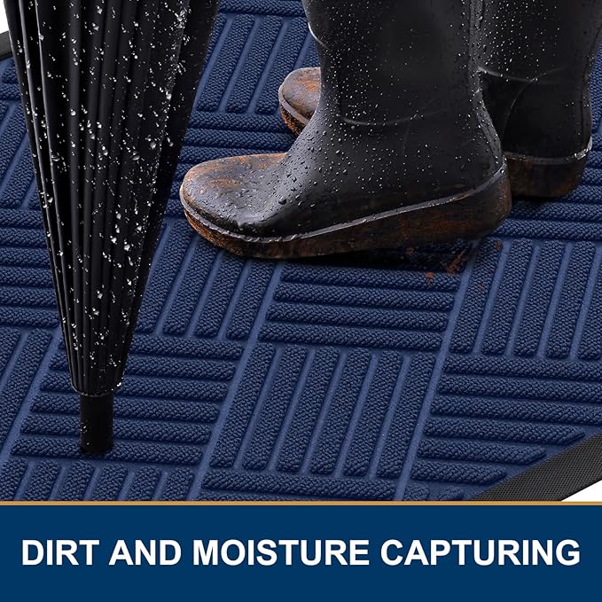Smiry Front Door Mat Outside Entrance, Heavy Duty Outdoor Indoor Natural Rubber Doormat, Non Slip, Trap Dirt and Moisture, Easy Clean, Low Profile Patio Porch Entryway Mat, 71x47, Navy Blue
