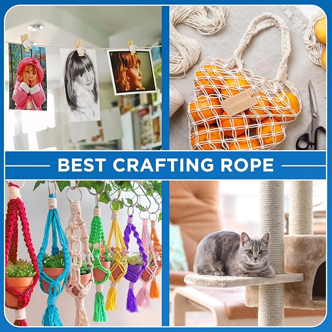 TECEUM Cotton Rope 3/16” (5 mm) – 50 FT – Strong All-Purpose Braided Rope – Natural Cotton – for Crafting, Сamping, Clothes Line, DIY, Indoor & Outdoor Use – Baby Blue