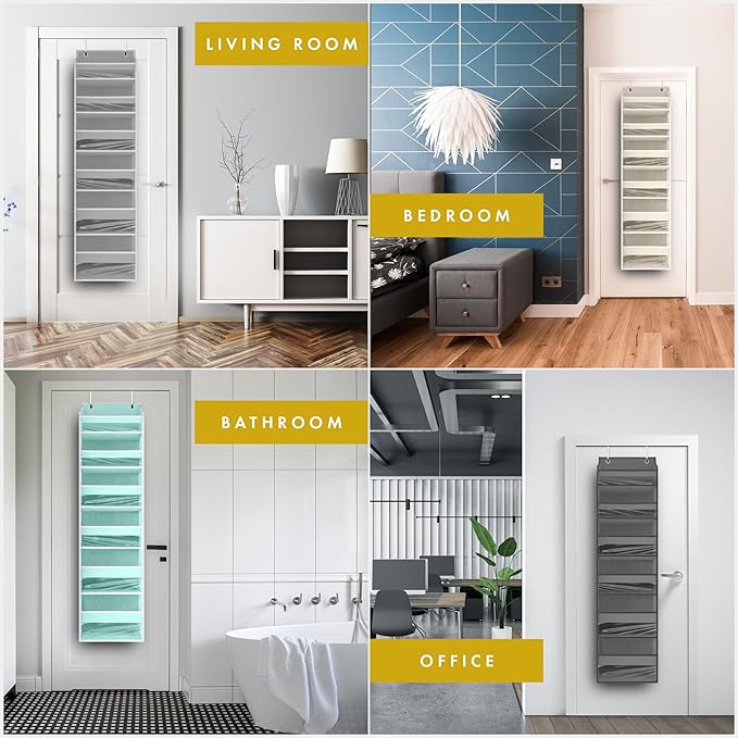 HOMELUX THEORY 2 PC Heavy Duty Over the Door Organizer 55x14x6.7, 6 Large Front & 12 Side Pockets, Hanging Storage Closet Door Organizer for Bedroom, Bathroom and Baby Nursery Storage (Light Gray)