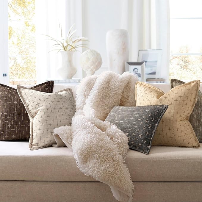 ZWJD 12x20 Pillow Covers Set of 2 Soft Polyester Textured Pillow Covers with Stylish Flange Edge Cozy Farmhouse Throw Pillows for Couch Bed Sofa Living Room
