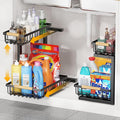 2-Tier Slide Out Under Sink Organizer – 2-Tier Pull-Out Storage Rack, Bathroom organizers and storage for Kitchen and Bathroom, Space-Saving Cabinet Organizer, Rustproof,（Black)(2 Pack)