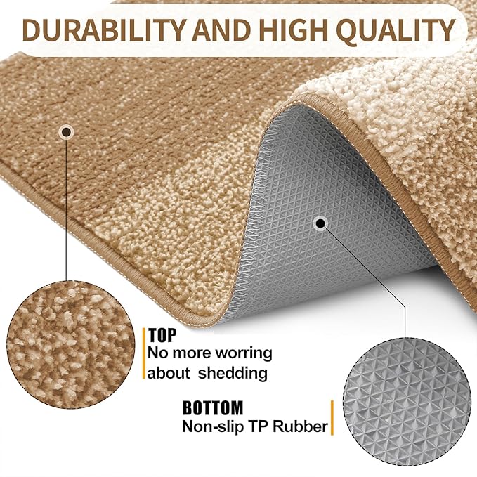 Kitinjoy Indoor Outdoor Door Mat, 40x32 Non-Slip Absorbent Dirt Trapper, Low-Profile Washable Inside Entrance Front Floor Mat, Sturdy Soft Entry Doormats for Entryway, Camel