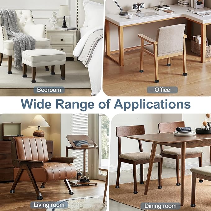 24PCS Square Chair Leg Floor Protectors for Hardwood Floors, Thicken Rubber Chair Leg Cap Covers, Non Slip Furniture Leg Pads to Protect Wood Tile Floors from Scratches and Reduce Noise