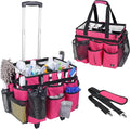Extra Large Rolling Cleaning Caddy Bag with Detachable, Foldable Trolley Portable Cleaning Cart for Housekeeping Cleaning Caddy with Adjustable Shoulder Strap and Multiple Storage Pockets