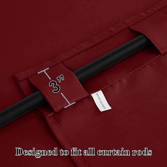RYB HOME Living Room Curtains 63 inch Length, Blackout Energy Efficient Window Covering Heavy Duty Vertical Privacy Drapes for Nursery Girls Room Classroom W42 x L63 inch, Burgundy Red, 2 Panels