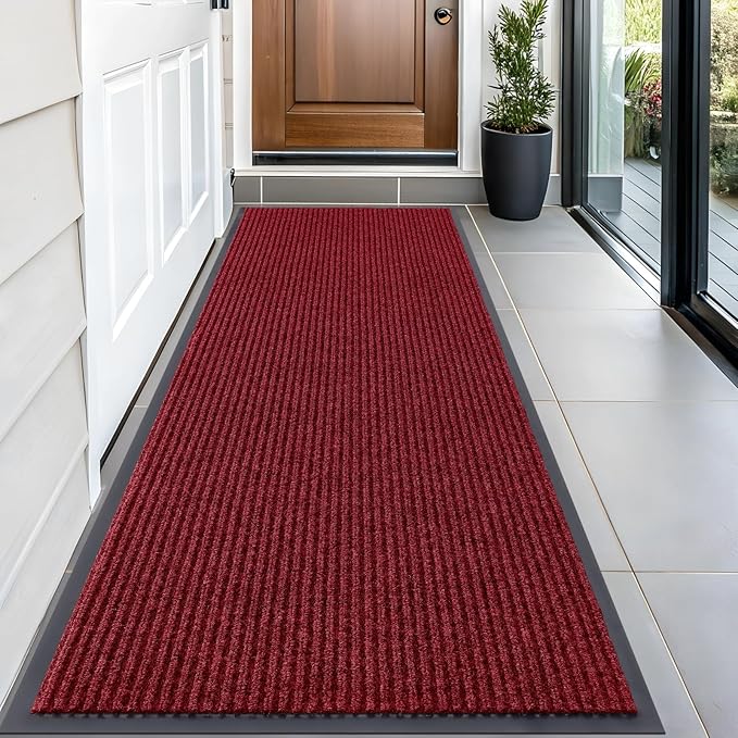 OLANLY Front Door Mat Indoor Outdoor Entrance, Waterproof Heavy Duty Doormat, Fade Resistant, Low Profile, Easy Clean Patio Porch Welcome Floor Mats for Entry, 59x24, Wine Red