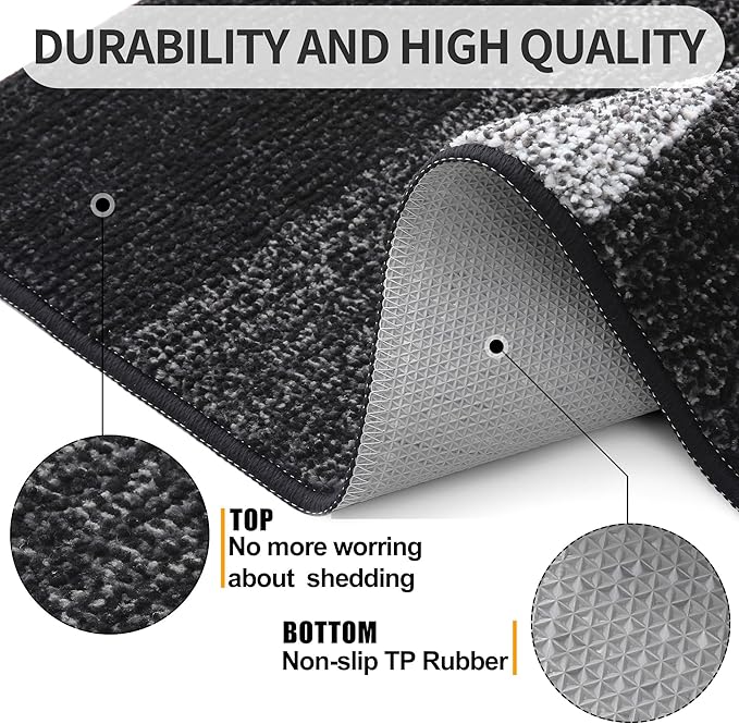 Kitinjoy Indoor Outdoor Door Mat, 36x24 Non-Slip Absorbent Dirt Trapper, Low-Profile Washable Inside Entrance Front Floor Mat, Sturdy Soft Entry Doormats for Entryway, Black