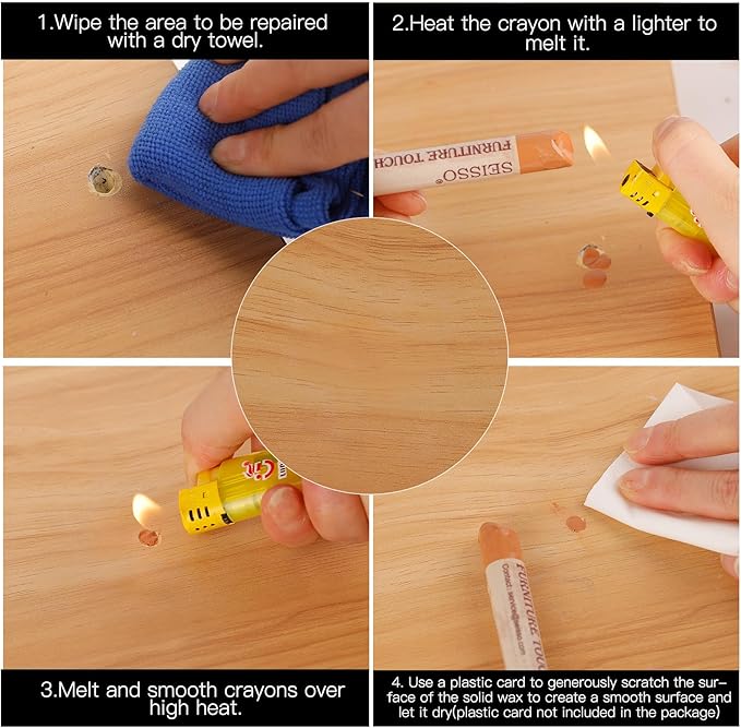SEISSO Furniture Repair Crayon, 6 Pcs - Wood Filler Sticks, Scratch Repair Wax, Furniture Marking Repair - Scratch, Hole, Table, Wood Floor, Guitar, Covering, Instrument Fill Sticks -Red Cherry