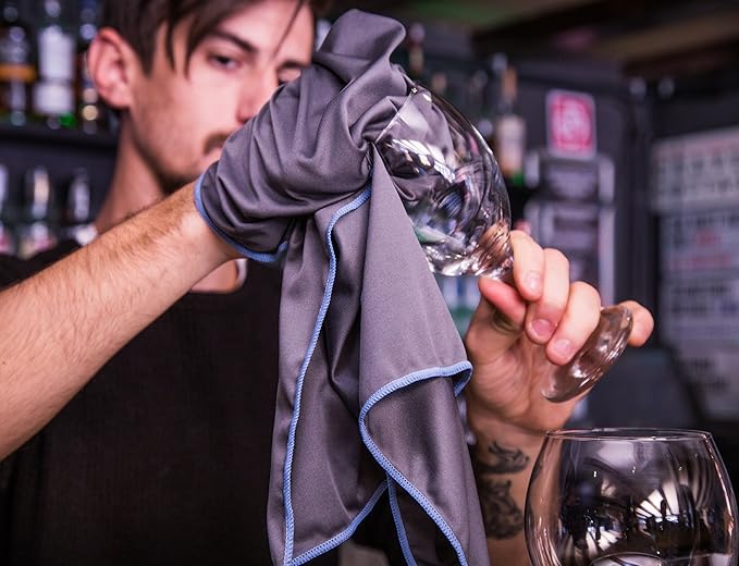 Trendy Bartender Toast to Perfection Microfiber Commercial Grade Glass Polishing Lint-Free Cloth for Spotless Shine and a Residue-Free Finish - 30x30 inch - Grey