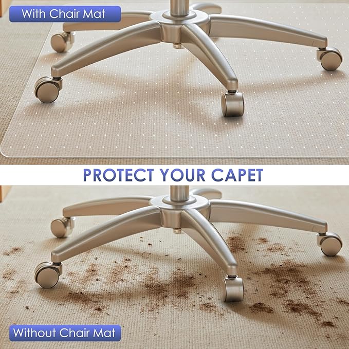 Kuyal Office Chair Mat for Carpet, 2 Pack 36x 48 Clear Heavy Duty Computer Chair Mat, Under Desk Protector Carpeted Floors Mat, Easy Chair Movement,Ship Flat