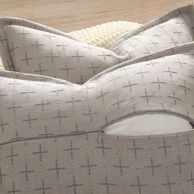 Pillow Covers 26x26 Set of 2 Soft Polyester Textured Pillow Covers with Stylish Flange Edge Cozy Farmhouse Throw Pillows for Couch Bed Sofa Living Room