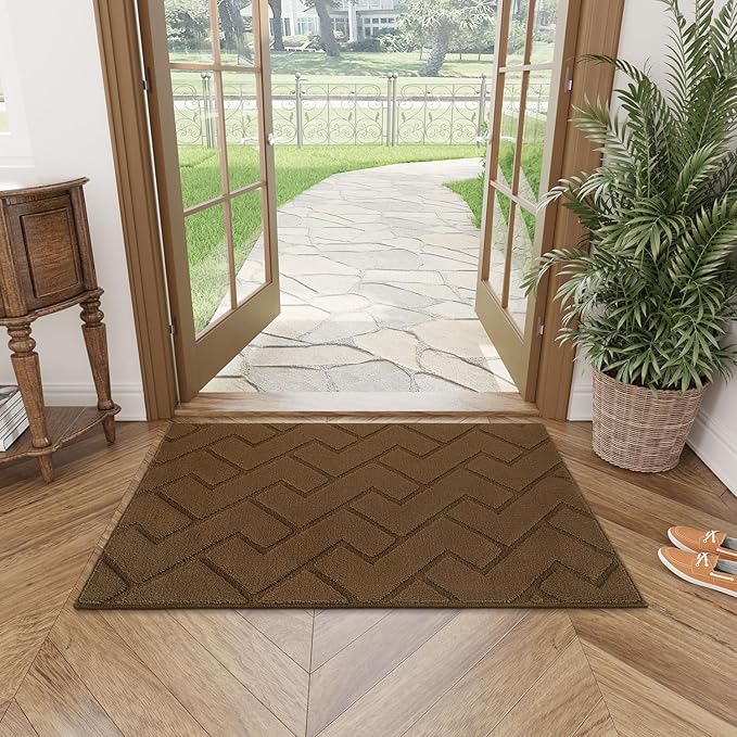 hicorfe Indoor Doormat,Front Back Door Mat TPR Backing Non Slip Mats 20"x31.5" Absorbent Resist Dirt Entrance Doormat Inside Floor for Entryway Washable Low-Profile(Dark Brown)