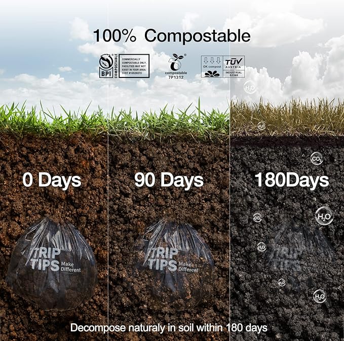TRIPTIPS Biodegradable Portable Toilet Bags 8 Gallon｜40 Count Camping Toilet Bags for Portable Potty,Leak-Proof 100% Compostable Toilet Bags 5 Gallon Bucket，Toilet Waste Bags for Outdoors