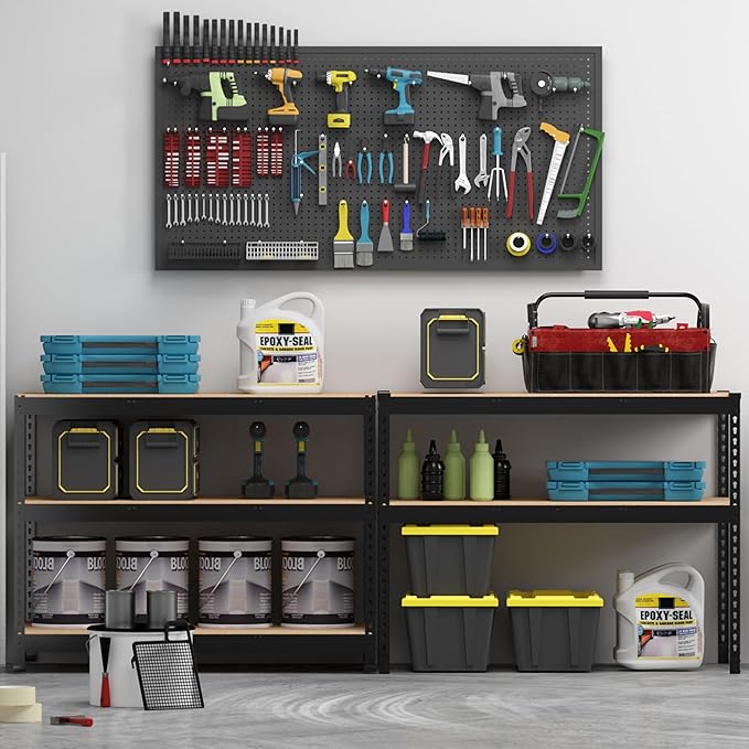 PrimeZone 4 Pack Storage Shelves 48" x 24" x 72", 5 Tier Adjustable Garage Storage Shelving, Heavy Duty Metal Storage Utility Rack Shelf Unit for Warehouse Pantry Closet Kitchen, Black
