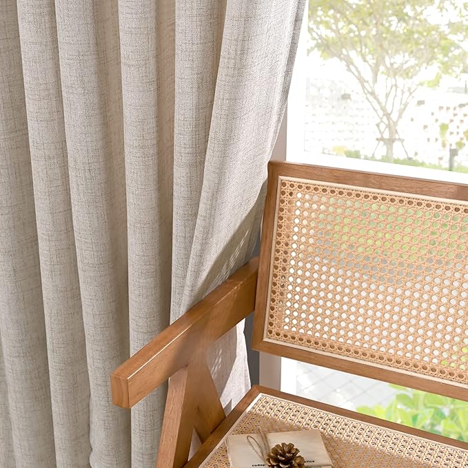 YoungsTex Cafe Linen Curtains 40 Inches Long for Kitchen Window Over Sink - Short Semi Sheer Drapes with Rod Pocket Back Tab Rustic Light Filtering for Front Door Bathroom, 2 Panels, 30 X 40 Inch