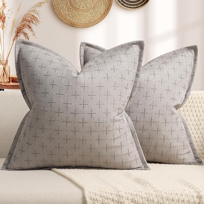 ZWJD Pillow Covers 22x22 Set of 2 Soft Polyester Textured Pillow Covers with Stylish Flange Edge Cozy Farmhouse Throw Pillows for Couch Bed Sofa Living Room
