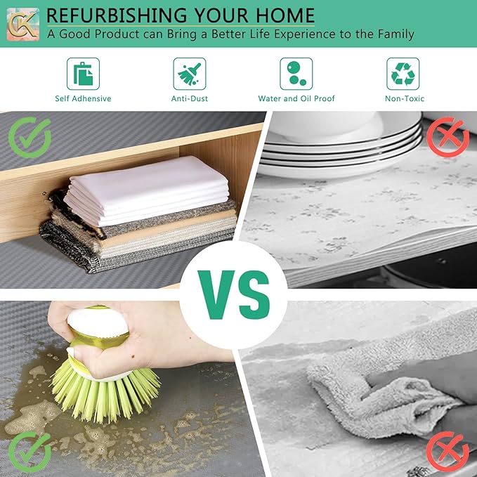 Self-Adhesive Shelf Liner Kitchen Liner, Waterproof Backed Paper Easy Peel and Stick Contact Liner Without Residue for Decor Your Desk Surface, Kitchen Countertops (Silver, 11.8 x 118.1 inches)