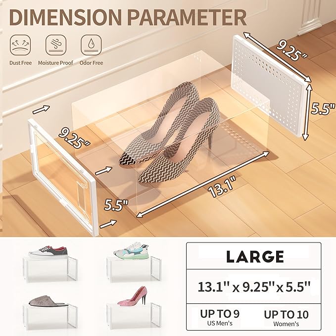 Secret Space 12 Pack Large Shoe Organizer Storage Boxes for Closet, Modular Space Saving Shoe Boxes Clear Plastic Stackable Sneaker Containers Display Case with Lids, White02