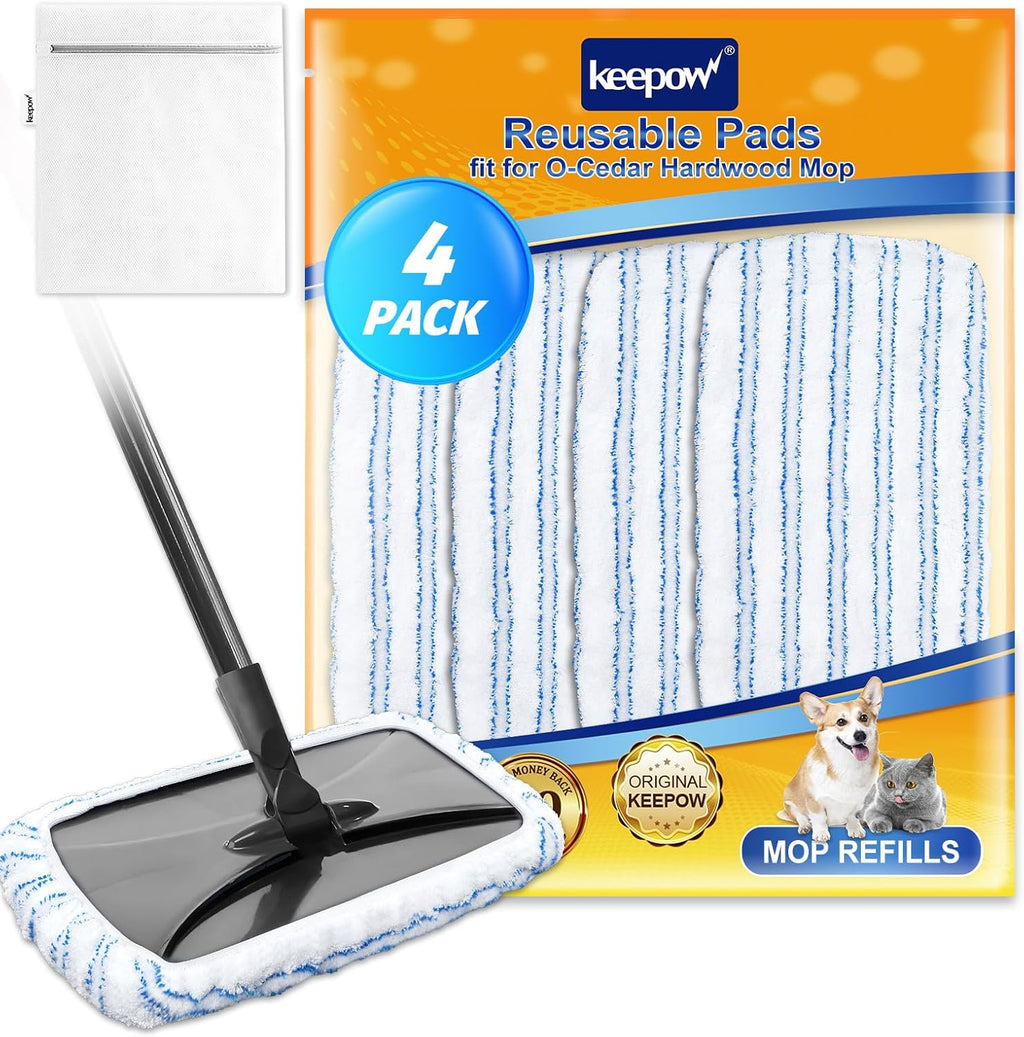 4 Pack Reusable Mop Pads for 15 * 8 inch Flat Mops Compatible with O Cedar Hardwood Floor More Microfiber Mop Cotton Terry Cloth, Floor Cleaner Mop Pads