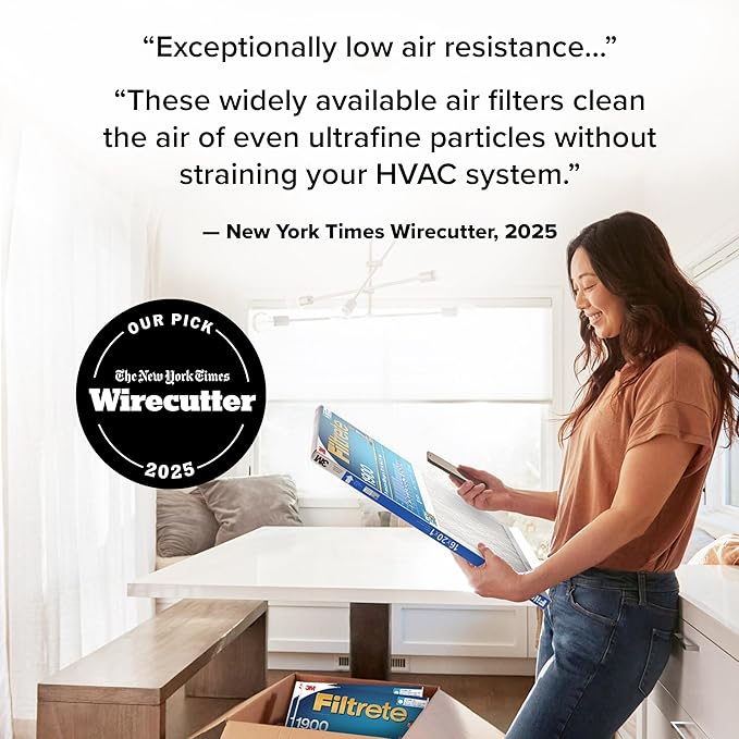 Filtrete 24x24x1 AC Furnace Air Filter, MERV 13, MPR 1900, Premium Allergen, Bacteria & Virus Filter, 3-Month Pleated 1-Inch Electrostatic Air Cleaning Filter, 6-Pack (Actual Size 23.81x23.81x0.78 in)
