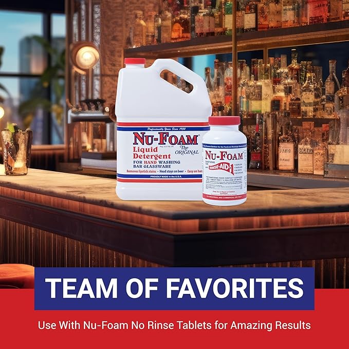 Nu-Foam Sanitizing Tablets for Bar Glassware – Superior Rinse Aid - Hand Washing Bar, Tavern, Brewery Supplies - Spotless Serving Glasses - 6 Jars 600 Tablets/ 3600 Quarts (6 Pack 600 Tablets)