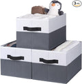 WUIKE Storage Baskets for Shelves, Fabric Closet Storage Bins with Handles, Foldable Clothes Organizer Bins for Bedroom, Nusery, Gray & White, Large, 3-Pack