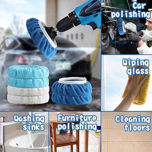 40 Piece Car Polisher Pad Set, Mix Pack of 24 Microfiber, 8 Non Woven, 8 Woolen Bonnets, 8-9 Inch, Dark Blue, Light Blue, White, Suitable for Metals, Woods, Other Hard Surfaces