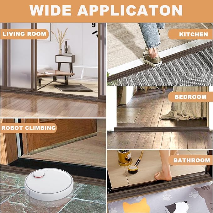 Vinyl Door Threshold Flooring Transition Strip Self Adhesive Carpet Edging Strip for Laminate Doorway Edge Threshold from 1/5" to 2/5" (Grayish Brown Wood Grain, 3.3 Ft)