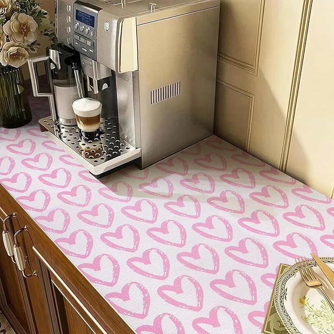 Heart Drawer Liner for Cabinets 16IN x 10FT,Shelf Liner Non-Adhesive and Strong Non-Slip Cabinet Drawer Liners for Kitchen,Table,Bookshelves,Waterproof Cupboard Liners,Pink