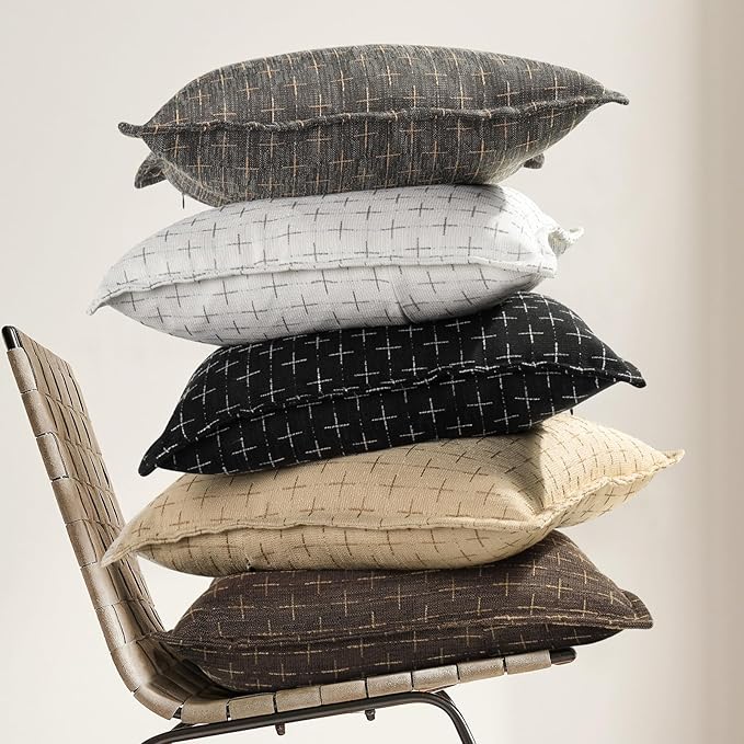 ZWJD 12x20 Pillow Covers Set of 2 Soft Polyester Textured Pillow Covers with Stylish Flange Edge Cozy Farmhouse Throw Pillows for Couch Bed Sofa Living Room
