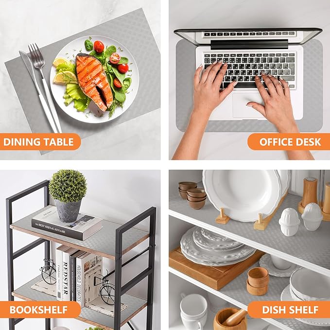 Light Gray Shelf Liners for Kitchen Cabinets Refrigerator Liners Waterproof & Oil-Proof Kitchen Cupboard Liner Drawer Mats EVA Material Non Adhesive Fridge Liner 17.5 x 236.2 Inches x 2 Rolls
