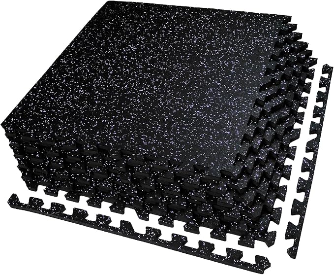 AIRHOP 0.56in Thick 24 Sq Ft Exercise Equipment Mats, 6 Tiles Upgraded Rubber Top with High Density EVA Foam, Large Interlocking Puzzle Gym Flooring for Home Gym, Heavy Weight Workout, 24 x 24in