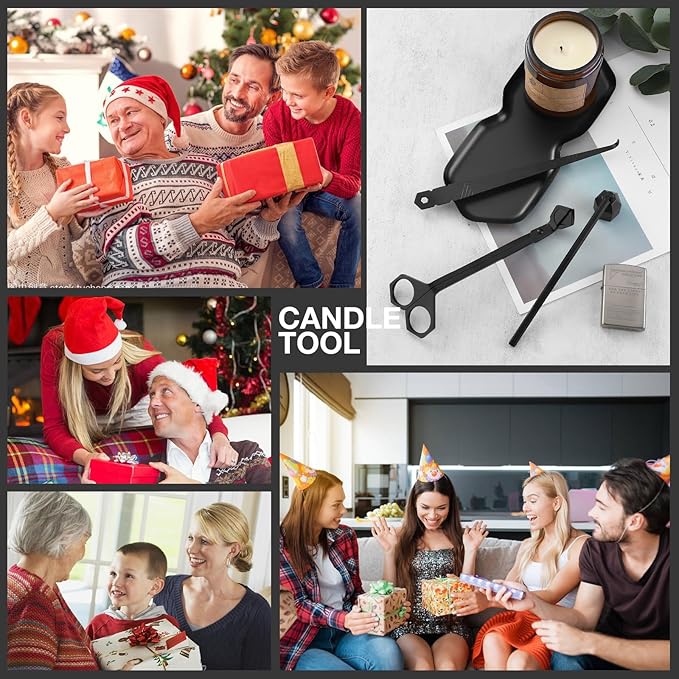 3-in-1 Candle Accessory Set, Wick Trimmer, Candle Snuffer, Wick Spoon, Stainless Steel Material Perfect for Candle Lovers(Black)